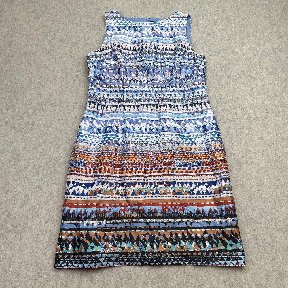 Leslie Fay Dress Womens 12 Multicolor Geometric Print Sleeveless Sheath Lined